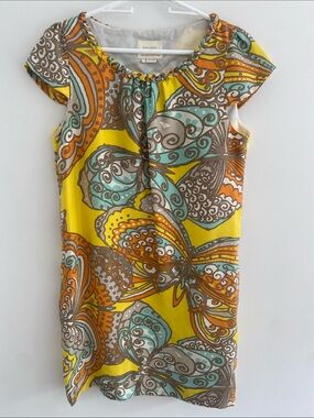 Kate Spade Silk Butterfly Shift Dress Teal Amber Citrus LARGE